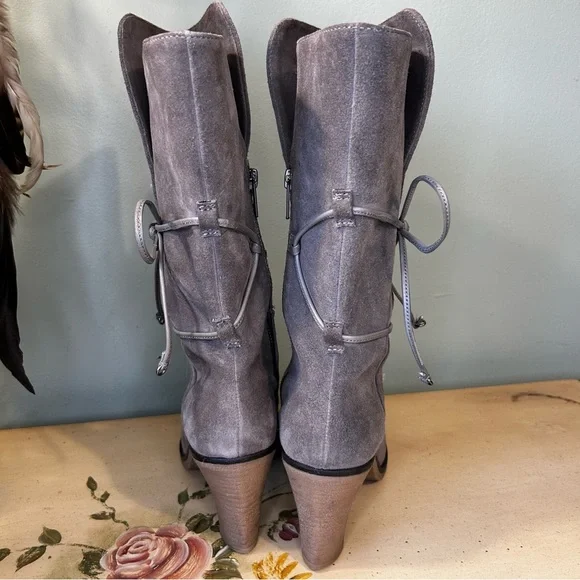 Johnston & Murphy Gray Suede Leather Lace Wrap Boots - Picture 5 of 16